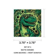 Dino T-Rex ceramic coasters set of 4, size 3.75 inches