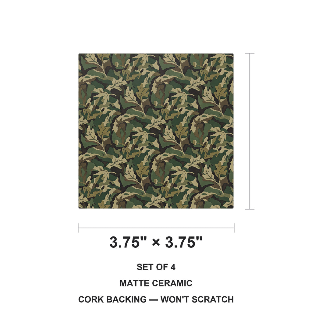 Green Camo ceramic coasters set of 4, size 3.75 inches