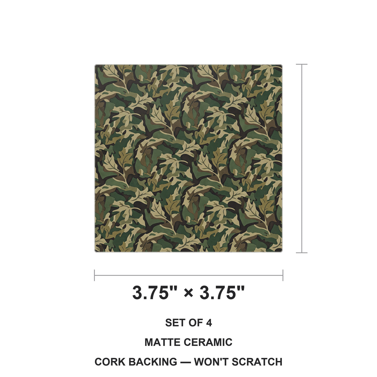 Green Camo ceramic coasters set of 4, size 3.75 inches
