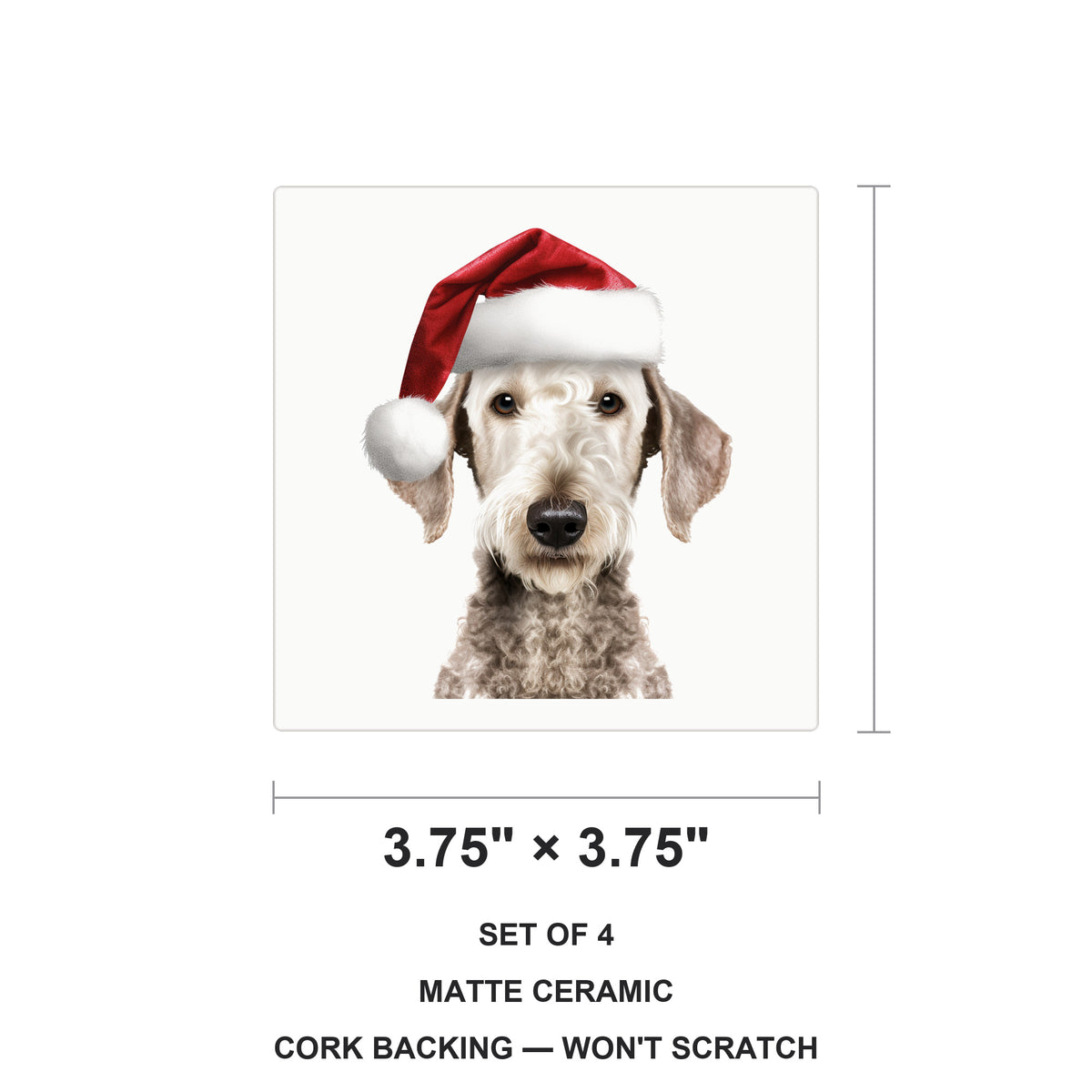 Bedlington Terrier ceramic coasters set of 4, size 3.75 inches