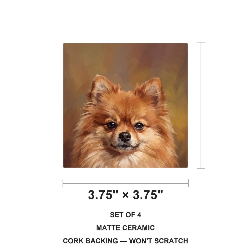 Pomeranian Portrait ceramic coasters set of 4, size 3.75 inches