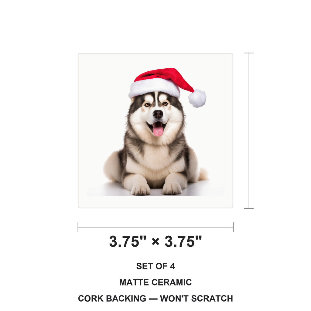 Alaskan Malamute ceramic coasters set of 4, size 3.75 inches