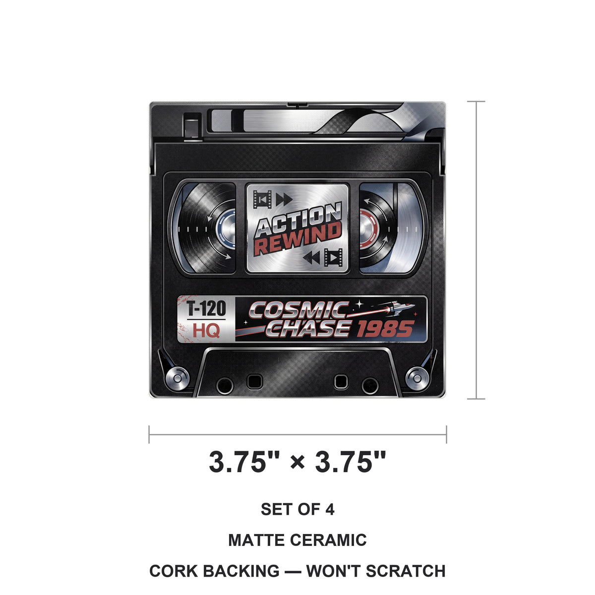 VHS Tape ceramic coasters set of 4, size 3.75 inches