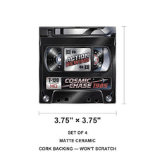VHS Tape ceramic coasters set of 4, size 3.75 inches