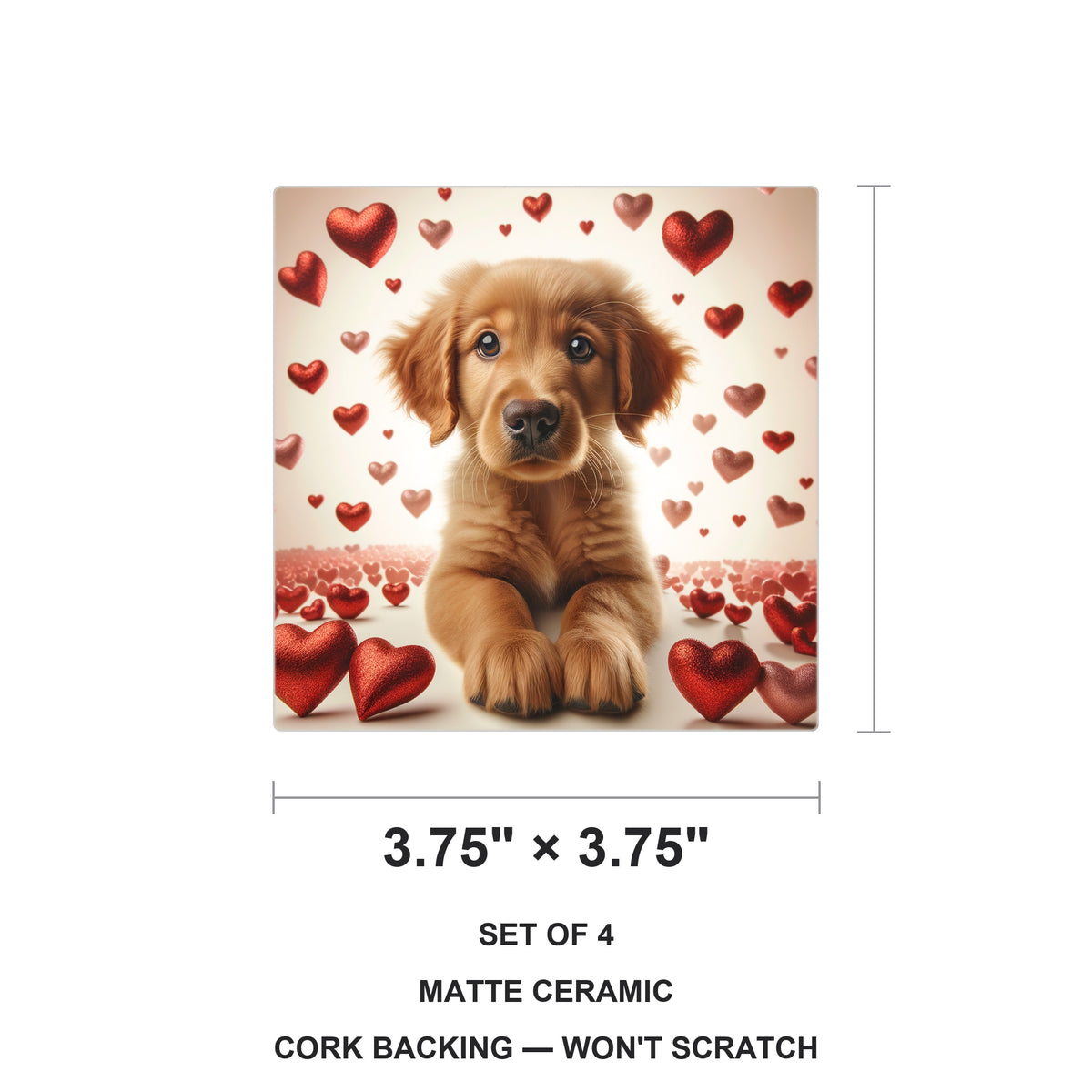Golden Retriever ceramic coasters set of 4, size 3.75 inches