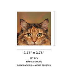 Calico Cat Portrait ceramic coasters set of 4, size 3.75 inches
