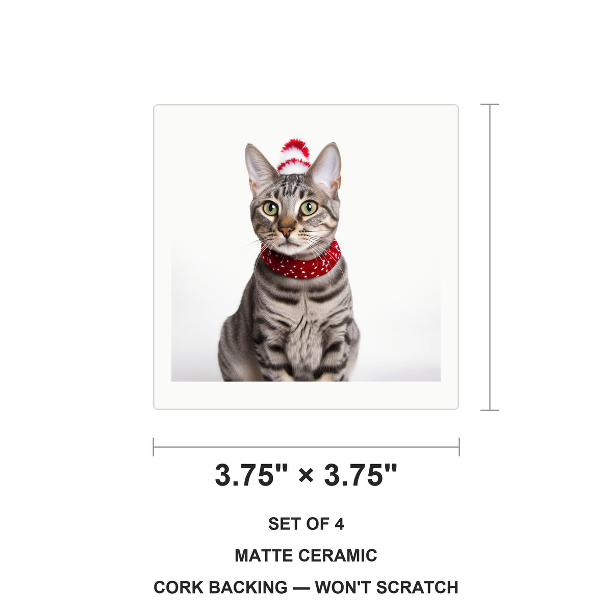 Egyptian Mau Cat ceramic coasters set of 4, size 3.75 inches