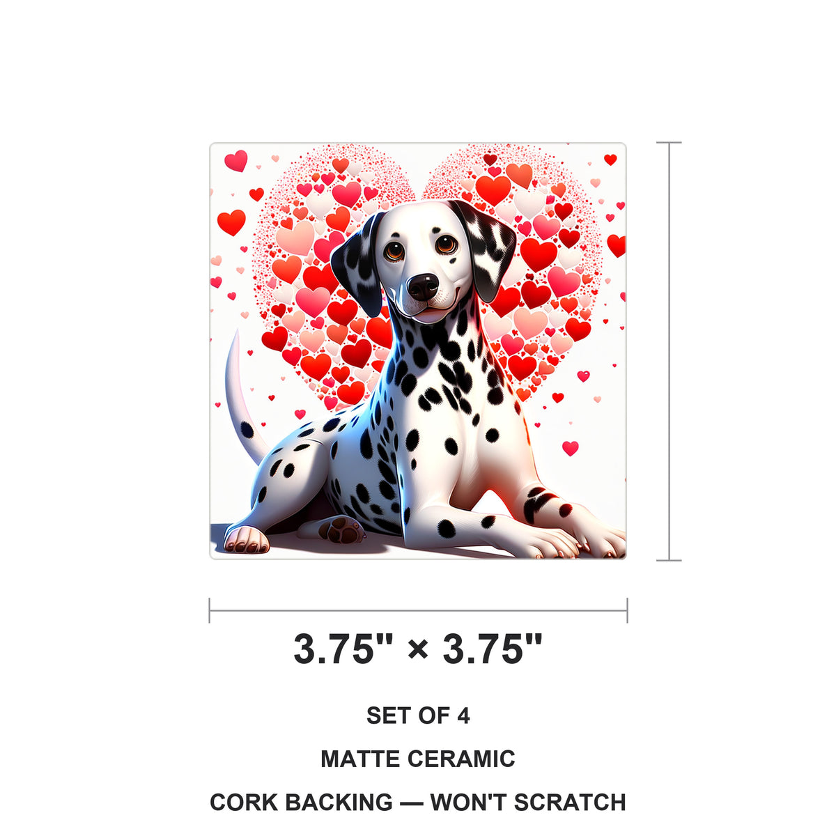 Dalmatian ceramic coasters set of 4, size 3.75 inches