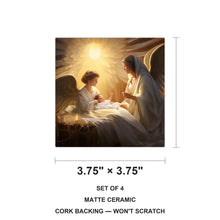Golden Nativity Angels ceramic coasters set of 4, size 3.75 inches