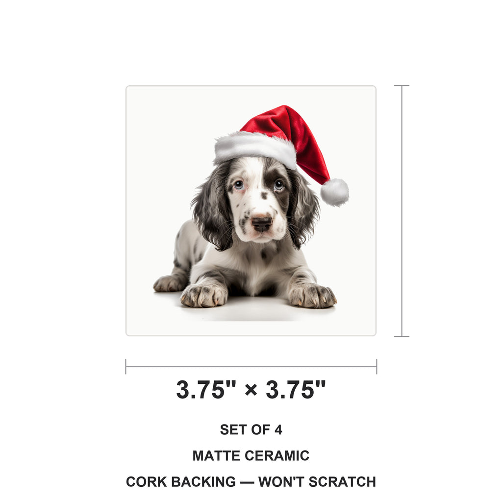 English Setter Puppy ceramic coasters set of 4, size 3.75 inches