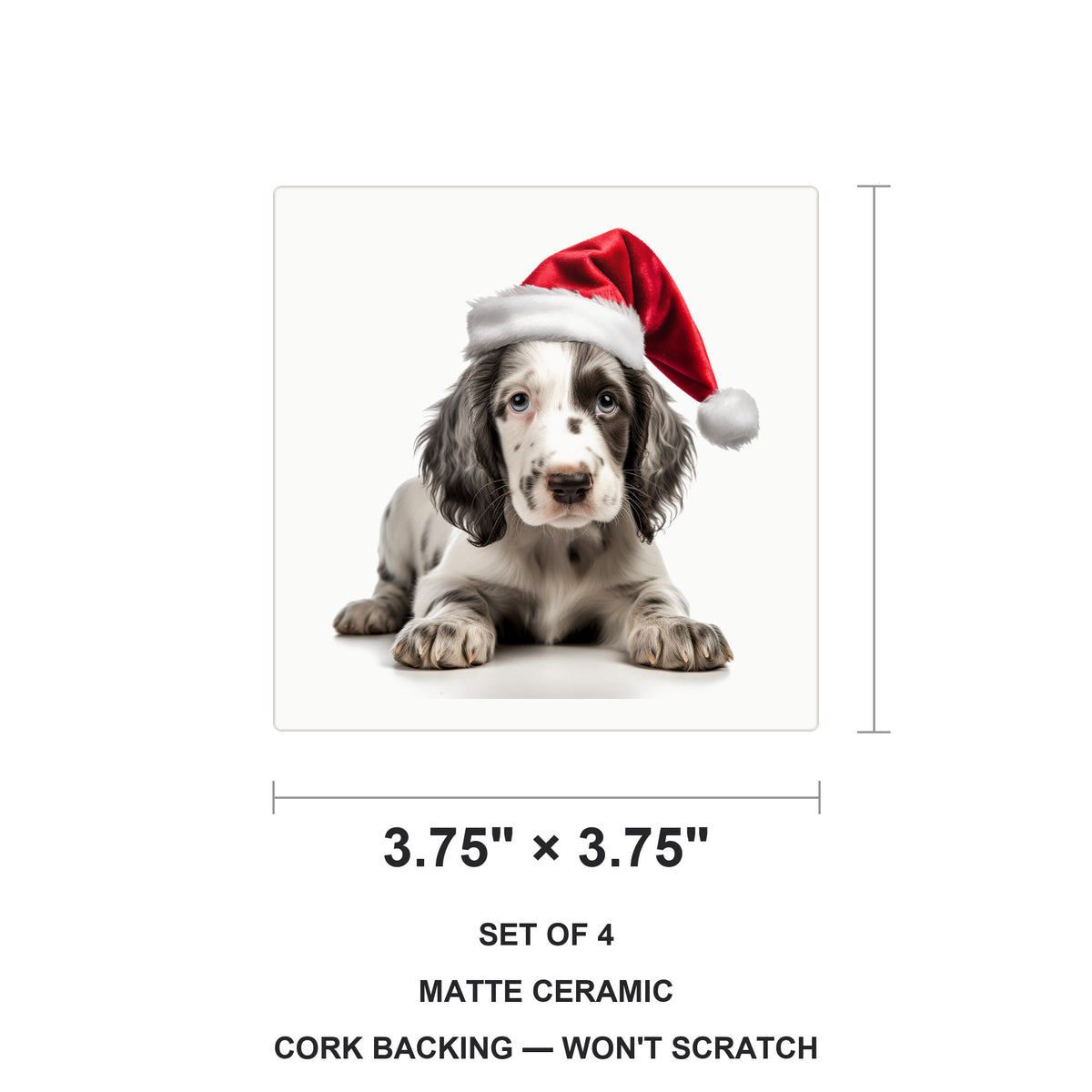 English Setter Puppy ceramic coasters set of 4, size 3.75 inches