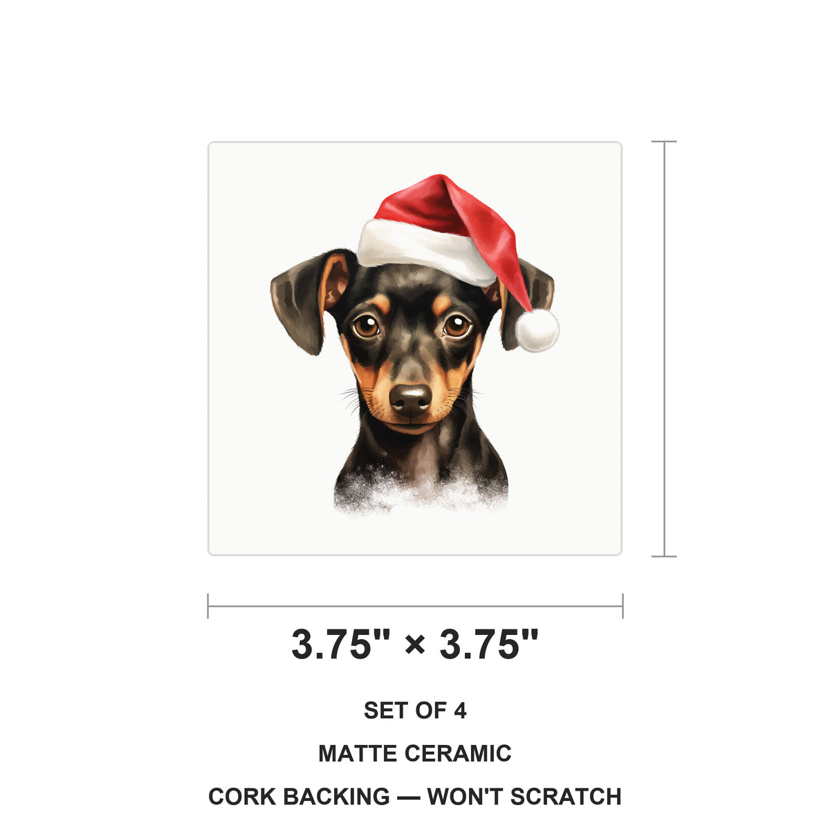 Manchester Terrier Puppy Drawing ceramic coasters set of 4, size 3.75 inches