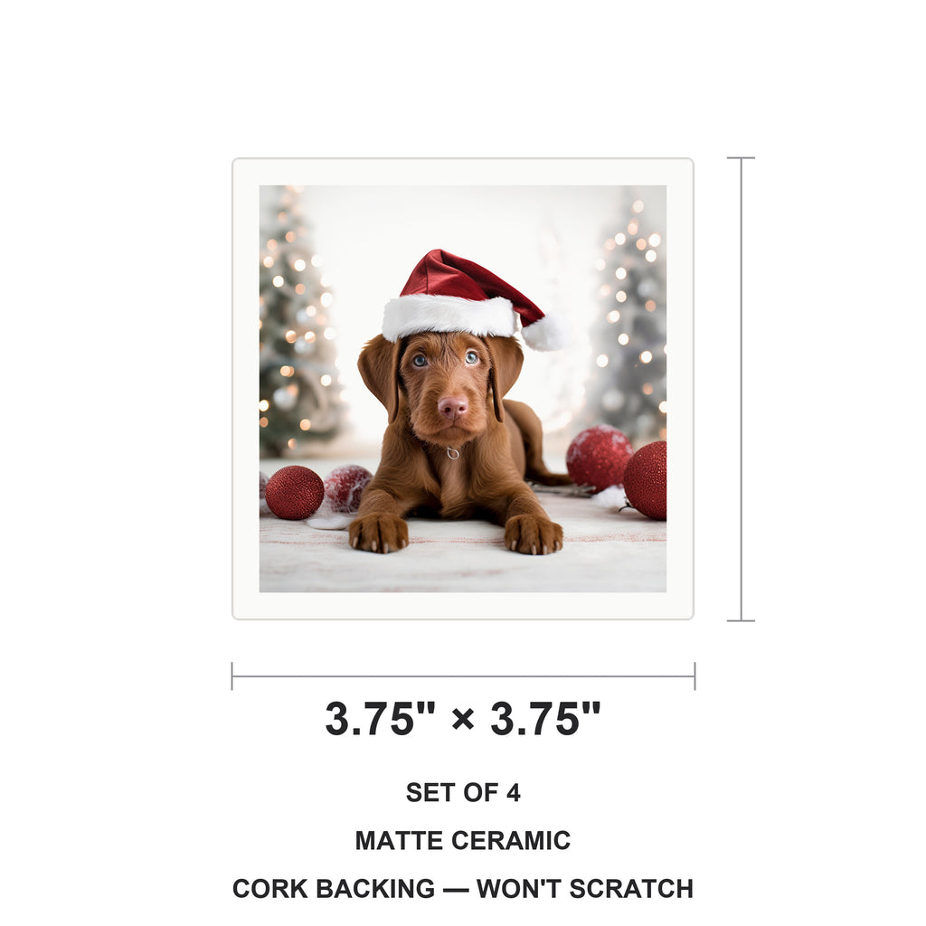 Wirehaired Vizsla Puppy ceramic coasters set of 4, size 3.75 inches