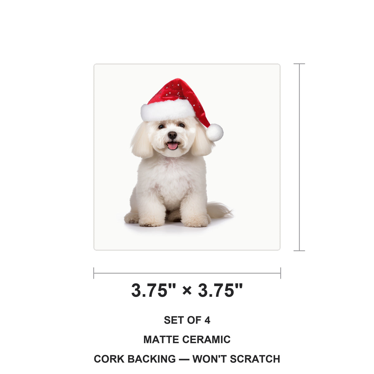 Bichon Frise ceramic coasters set of 4, size 3.75 inches