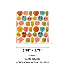 Smiley Face ceramic coasters set of 4, size 3.75 inches