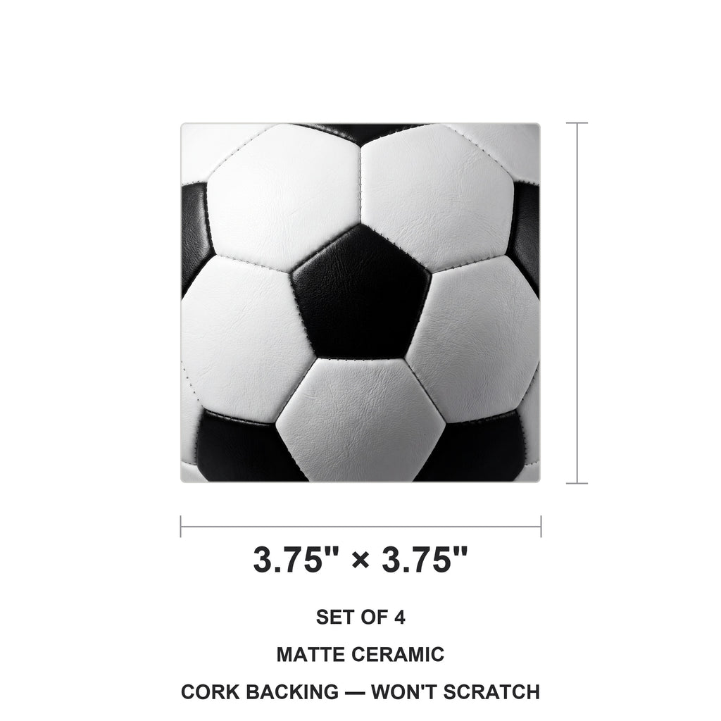 Soccer Ball ceramic coasters set of 4, size 3.75 inches