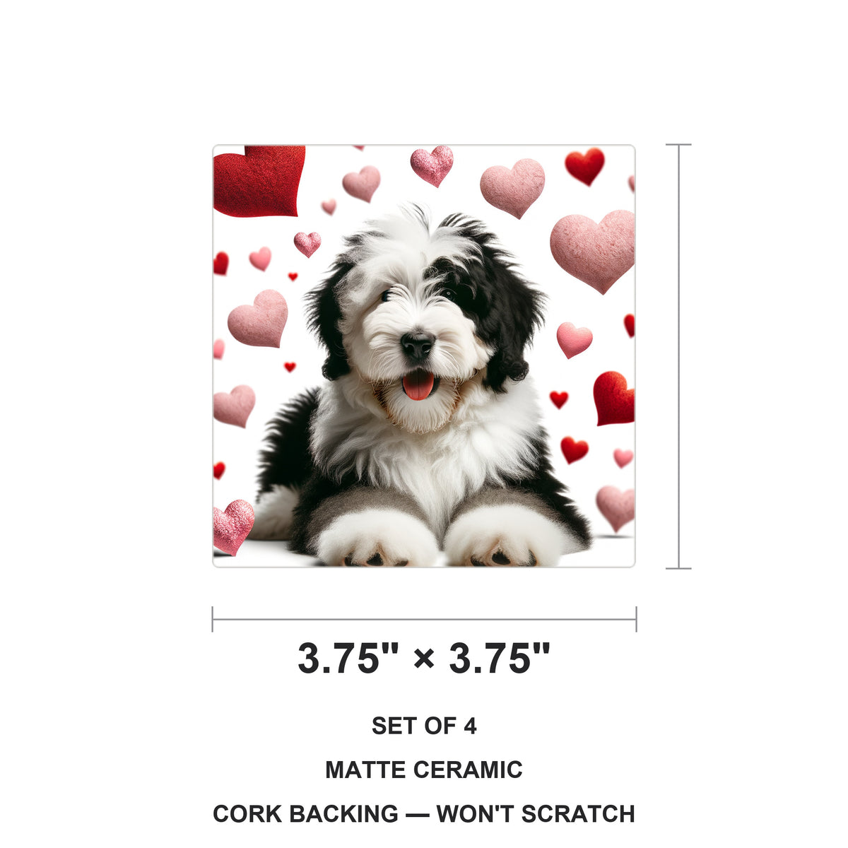 Old English Sheepdog ceramic coasters set of 4, size 3.75 inches
