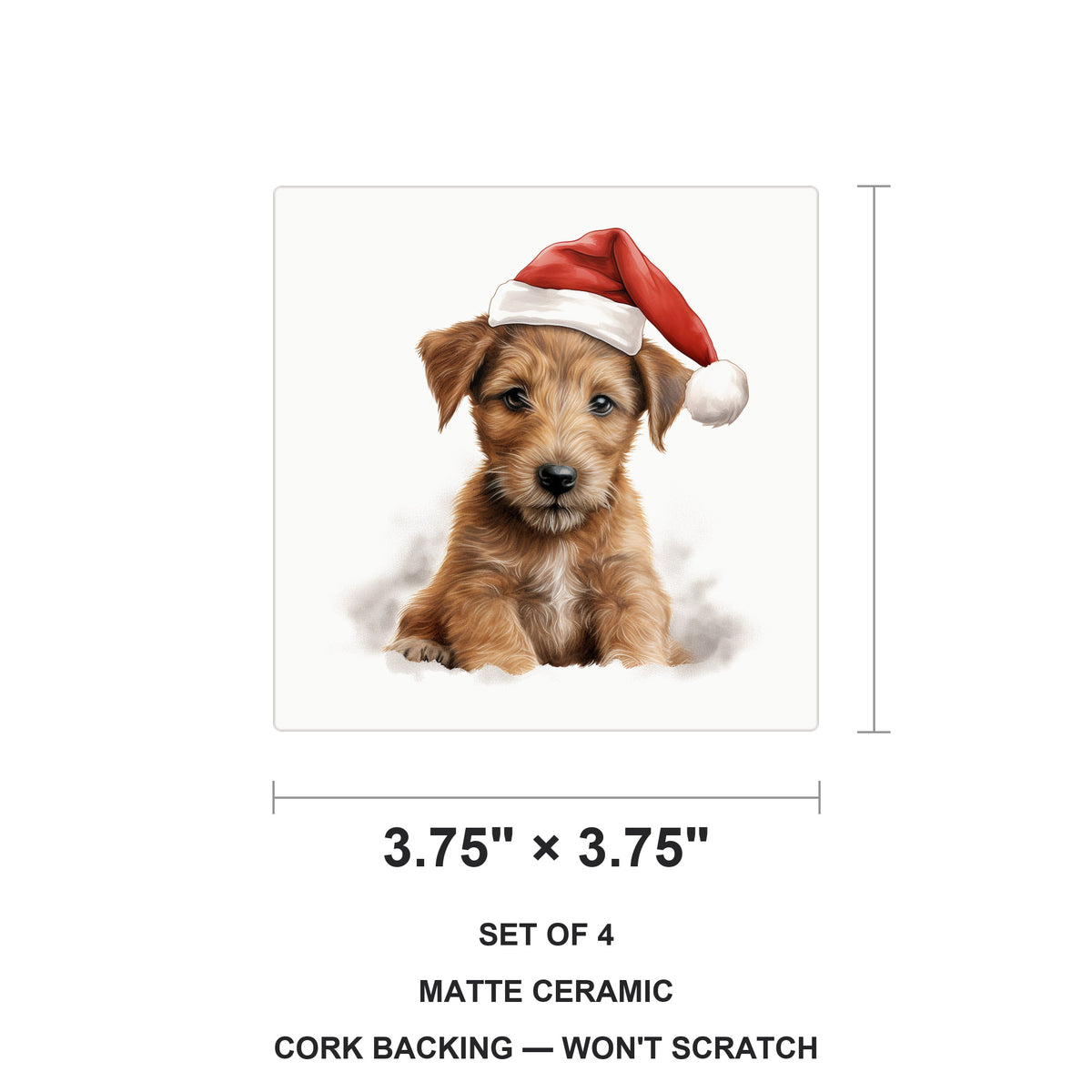 Irish Terrier Puppy Drawing ceramic coasters set of 4, size 3.75 inches