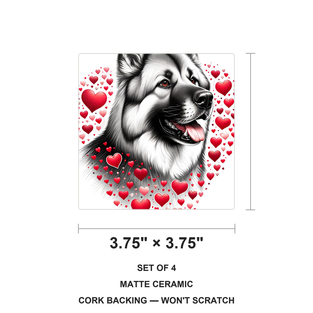 Norwegian Elkhound ceramic coasters set of 4, size 3.75 inches