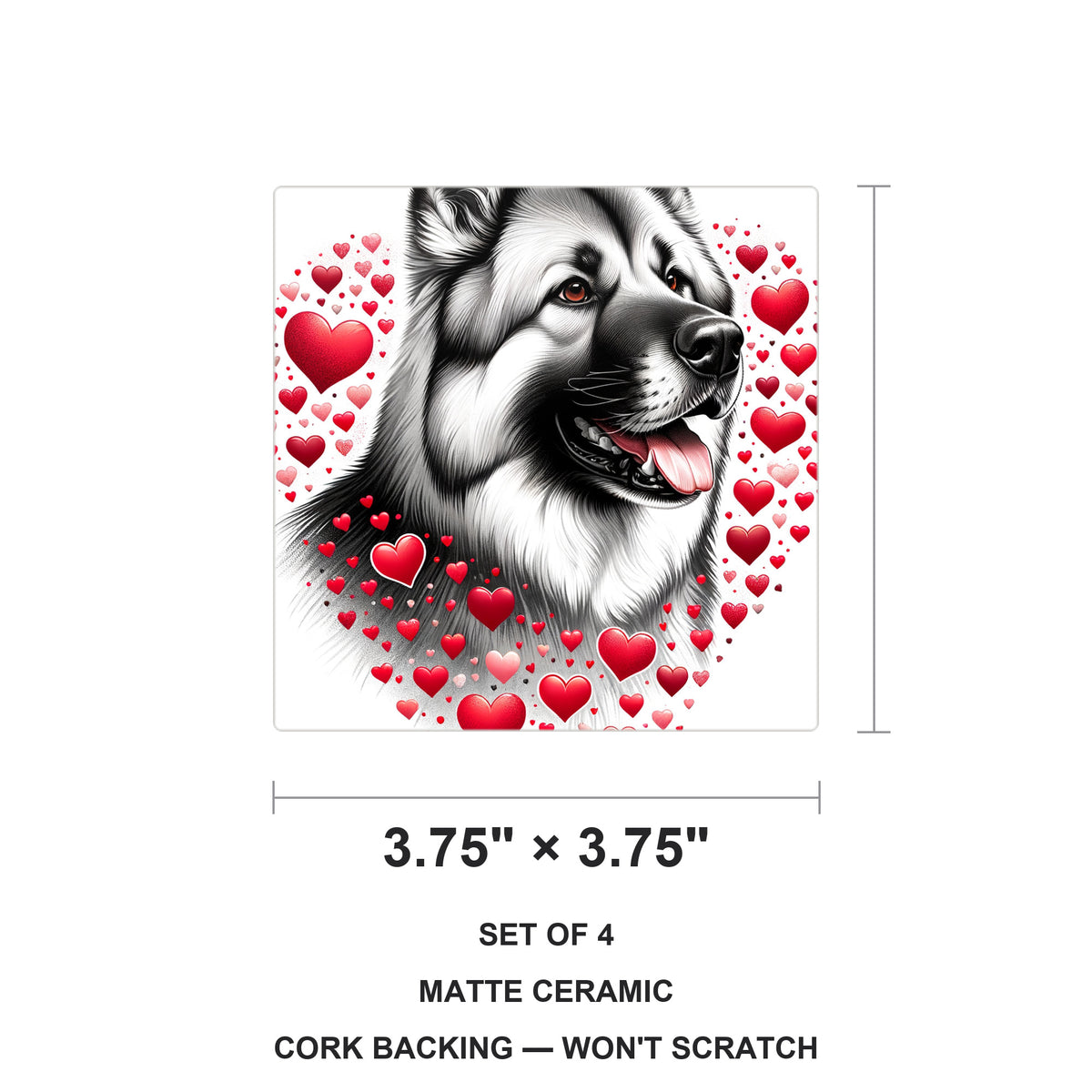 Norwegian Elkhound ceramic coasters set of 4, size 3.75 inches