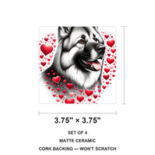Norwegian Elkhound ceramic coasters set of 4, size 3.75 inches