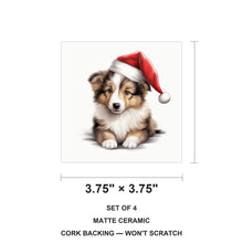 Shetland Sheepdog Puppy Drawing ceramic coasters set of 4, size 3.75 inches