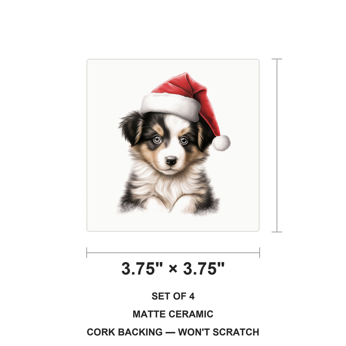 Collie Puppy Drawing ceramic coasters set of 4, size 3.75 inches