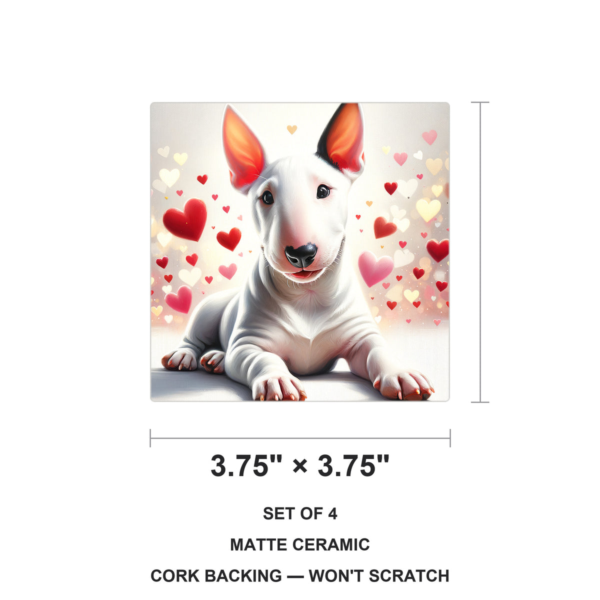 Bull Terrier ceramic coasters set of 4, size 3.75 inches