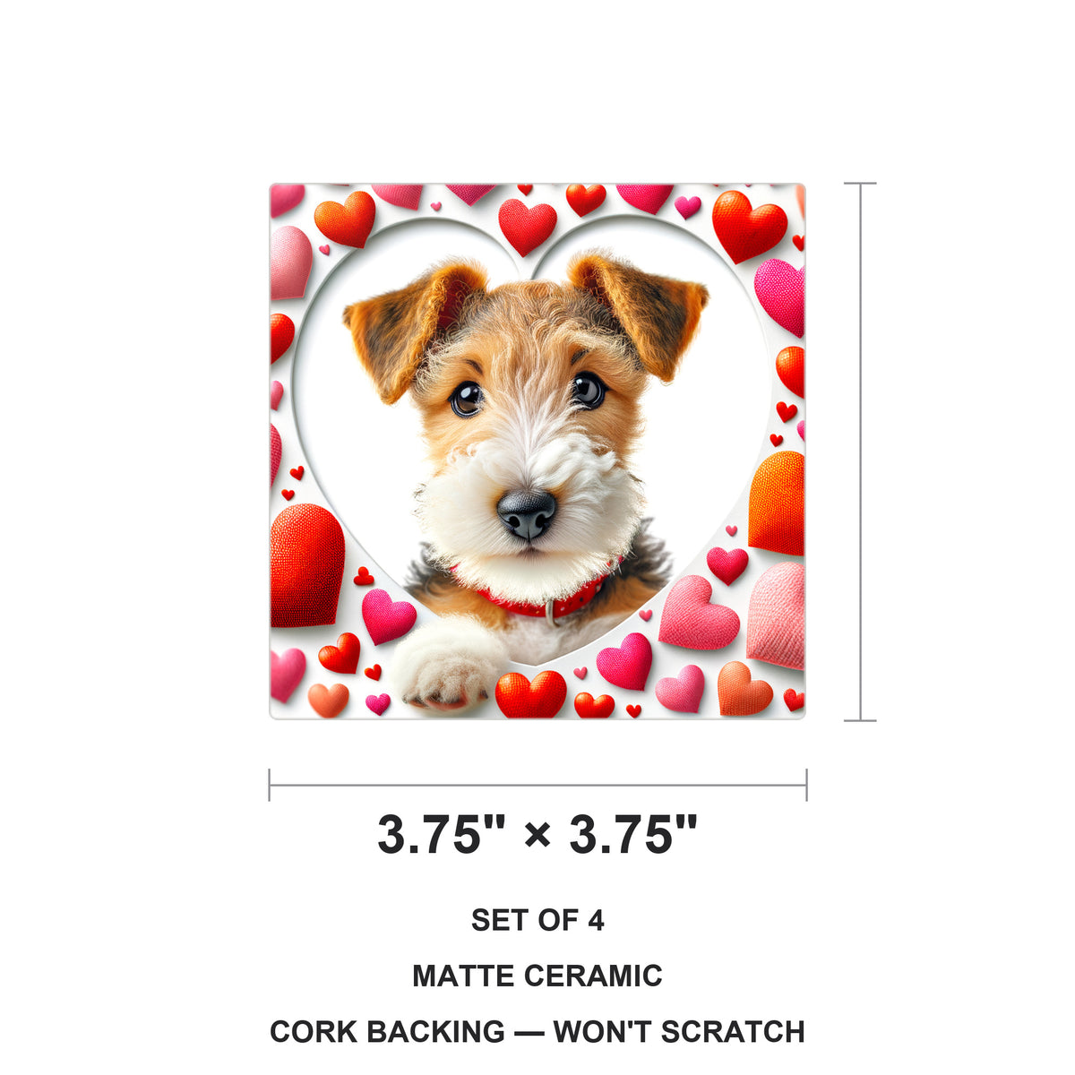Wire Fox Terrier ceramic coasters set of 4, size 3.75 inches