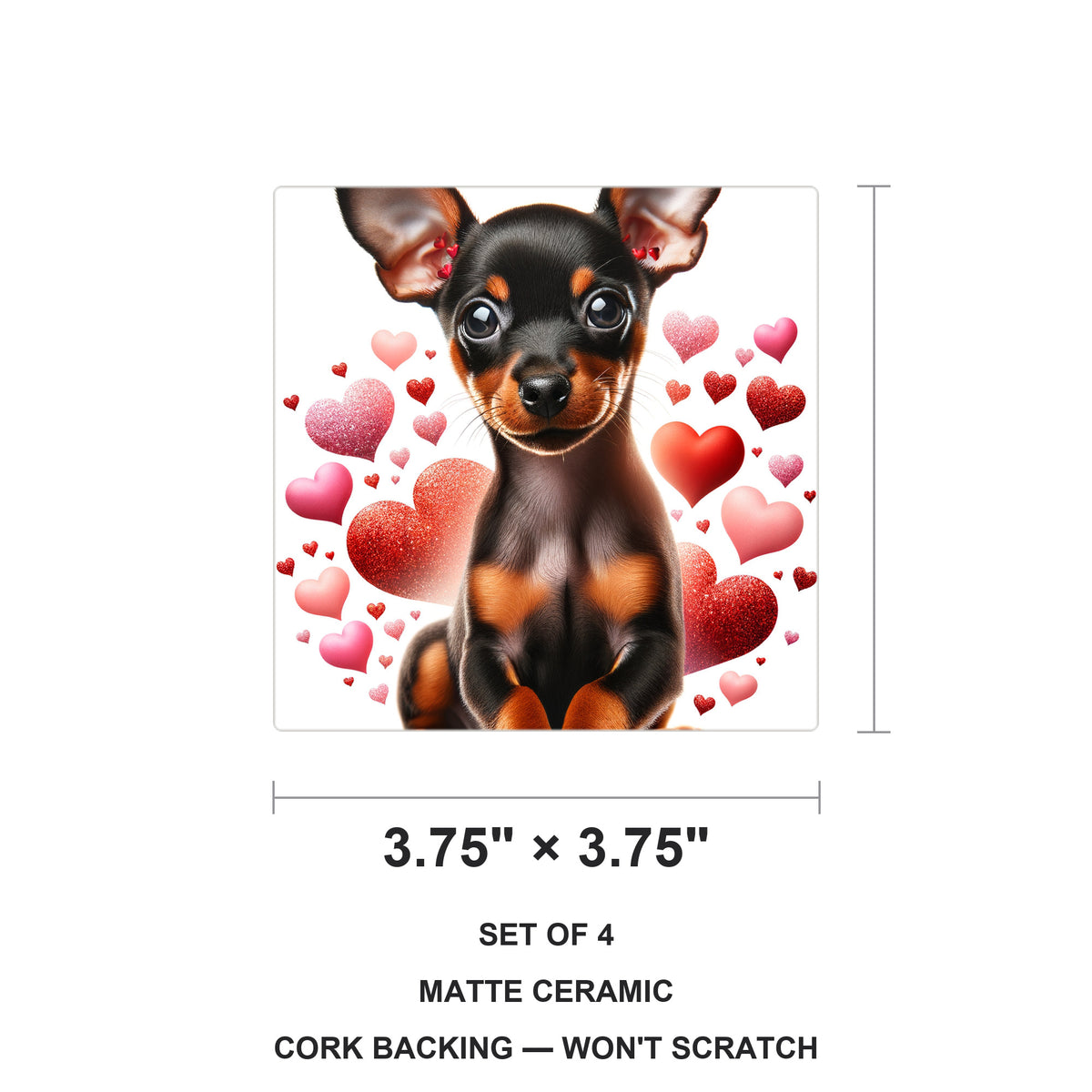 Miniature Pinscher ceramic coasters set of 4, size 3.75 inches