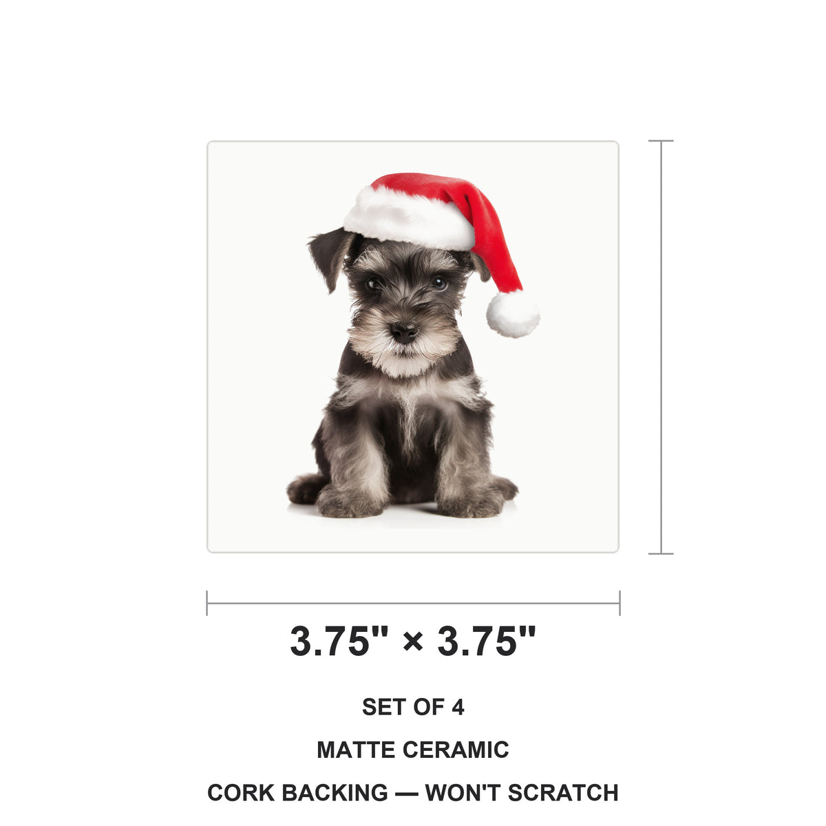 Miniature Schnauzer Puppy ceramic coasters set of 4, size 3.75 inches