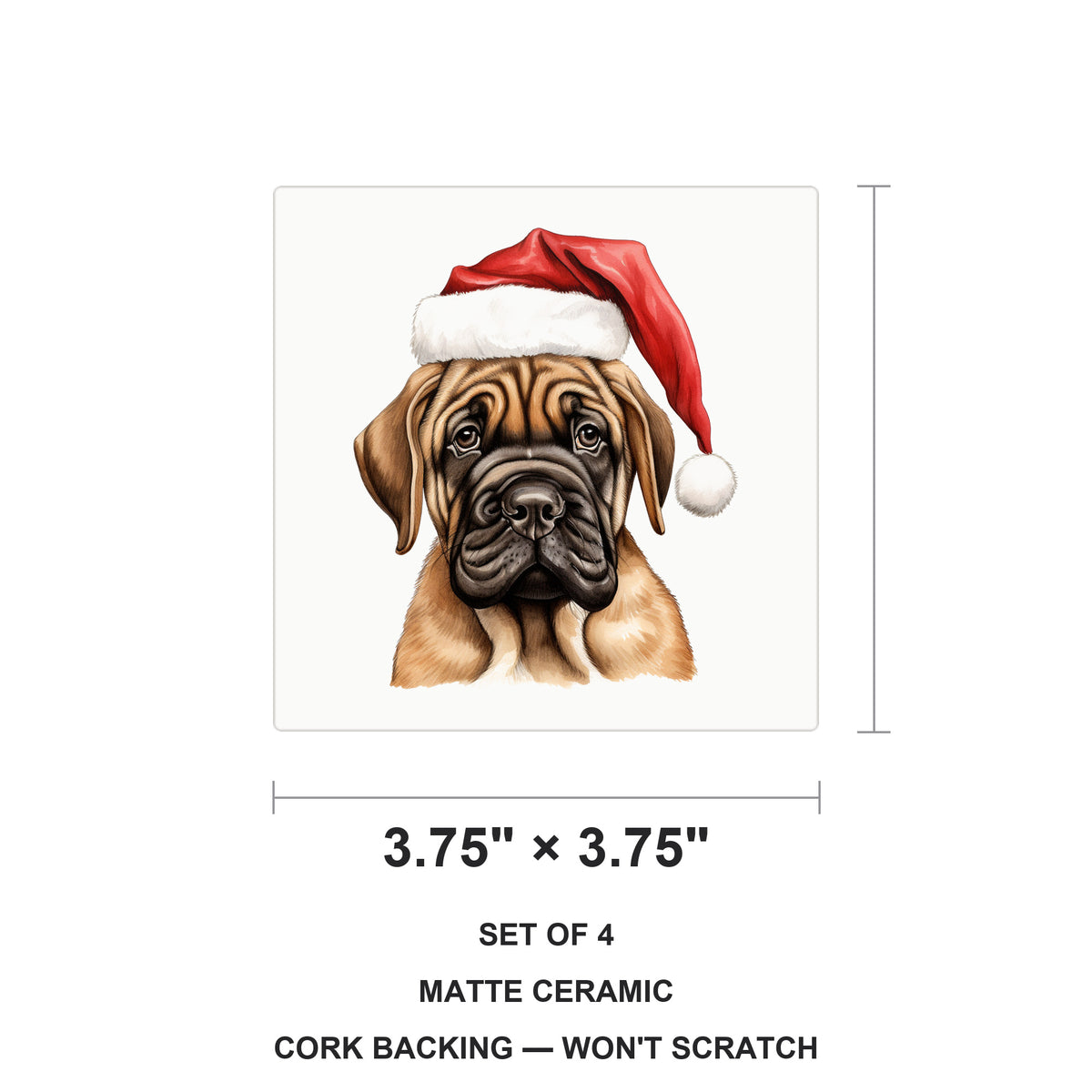 Mastiff Puppy Drawing ceramic coasters set of 4, size 3.75 inches