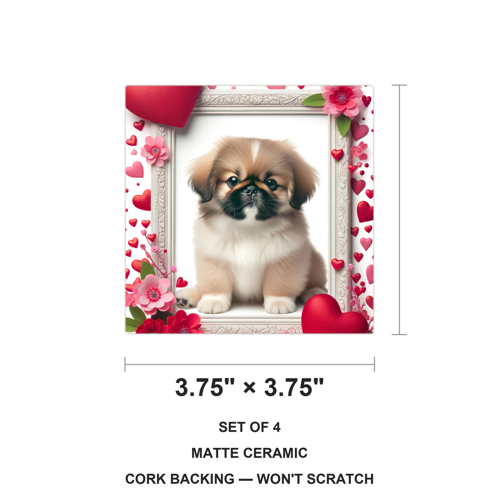 Pekingese ceramic coasters set of 4, size 3.75 inches