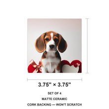 Beagle ceramic coasters set of 4, size 3.75 inches