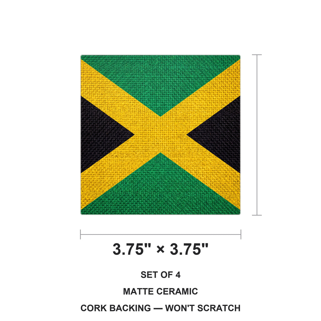 Jamaica Flag Pride ceramic coasters set of 4, size 3.75 inches