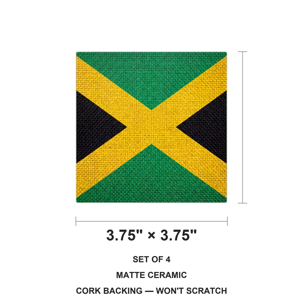 Jamaica Flag Pride ceramic coasters set of 4, size 3.75 inches