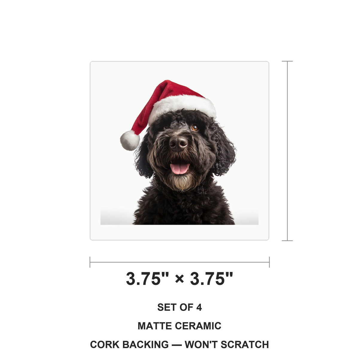 Portuguese Water Dog ceramic coasters set of 4, size 3.75 inches