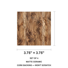 Rustic Wood Grain ceramic coasters set of 4, size 3.75 inches