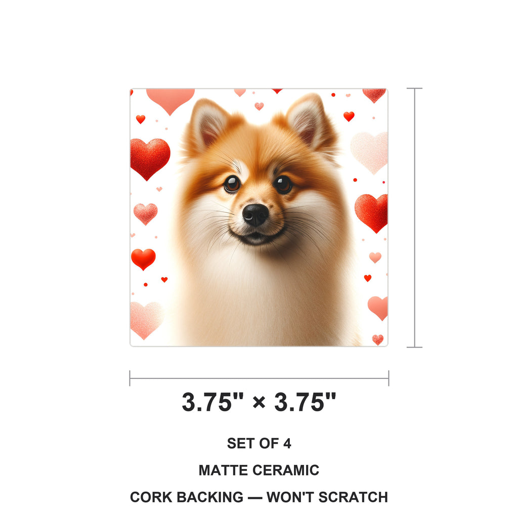 Pomeranian ceramic coasters set of 4, size 3.75 inches
