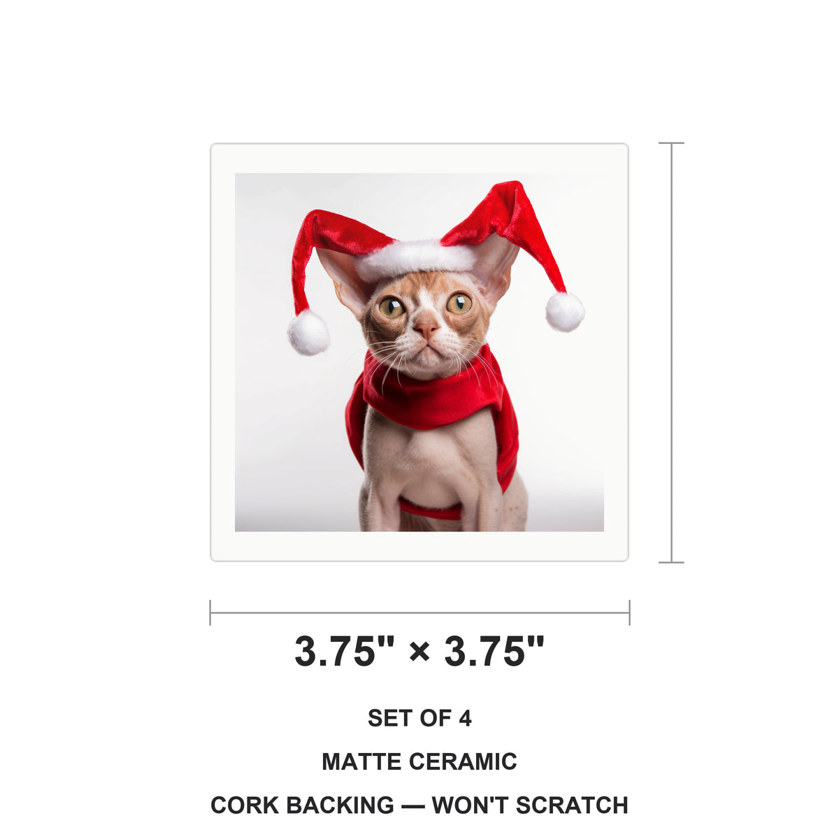Devon Rex Cat ceramic coasters set of 4, size 3.75 inches