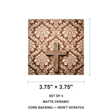 Wooden Cross ceramic coasters set of 4, size 3.75 inches
