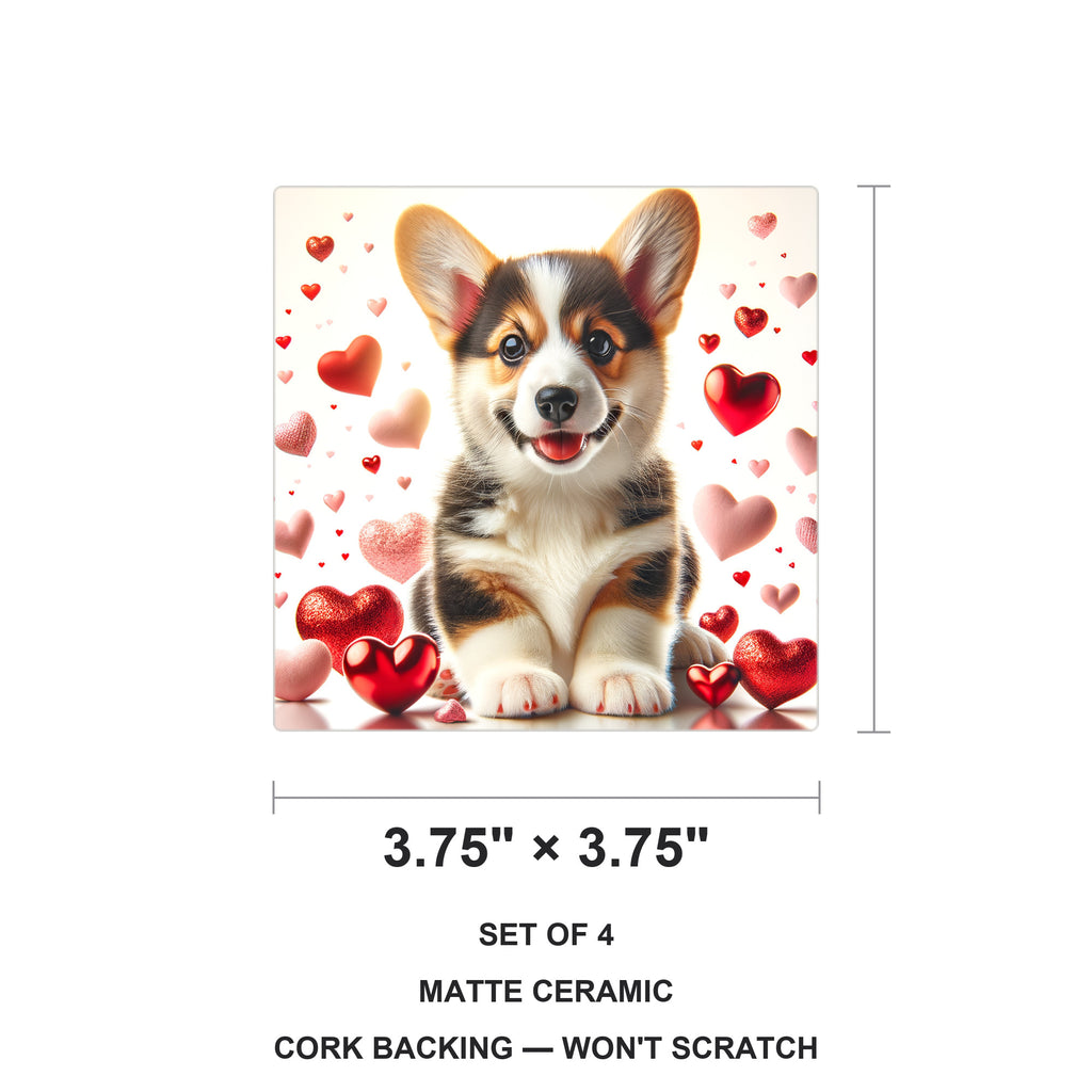 Pembroke Welsh Corgi ceramic coasters set of 4, size 3.75 inches