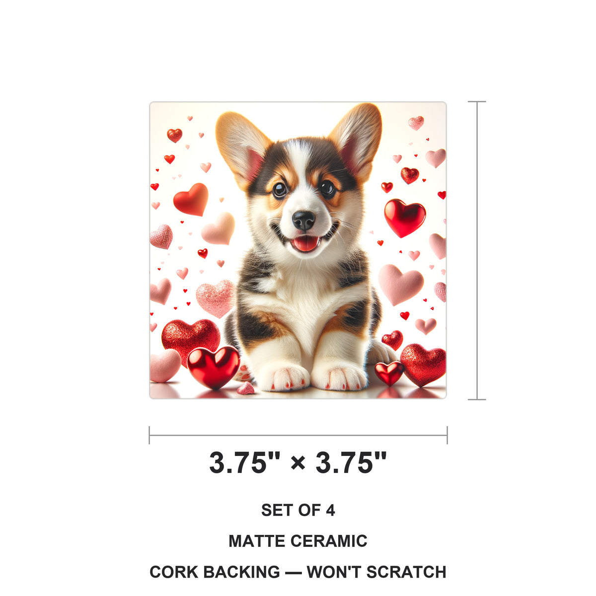 Pembroke Welsh Corgi ceramic coasters set of 4, size 3.75 inches