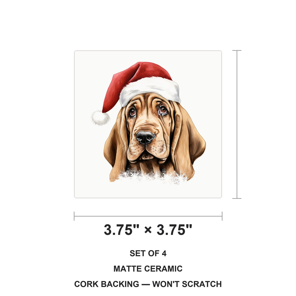 Bloodhound Puppy Drawing ceramic coasters set of 4, size 3.75 inches