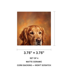 Golden Retriever Portrait ceramic coasters set of 4, size 3.75 inches