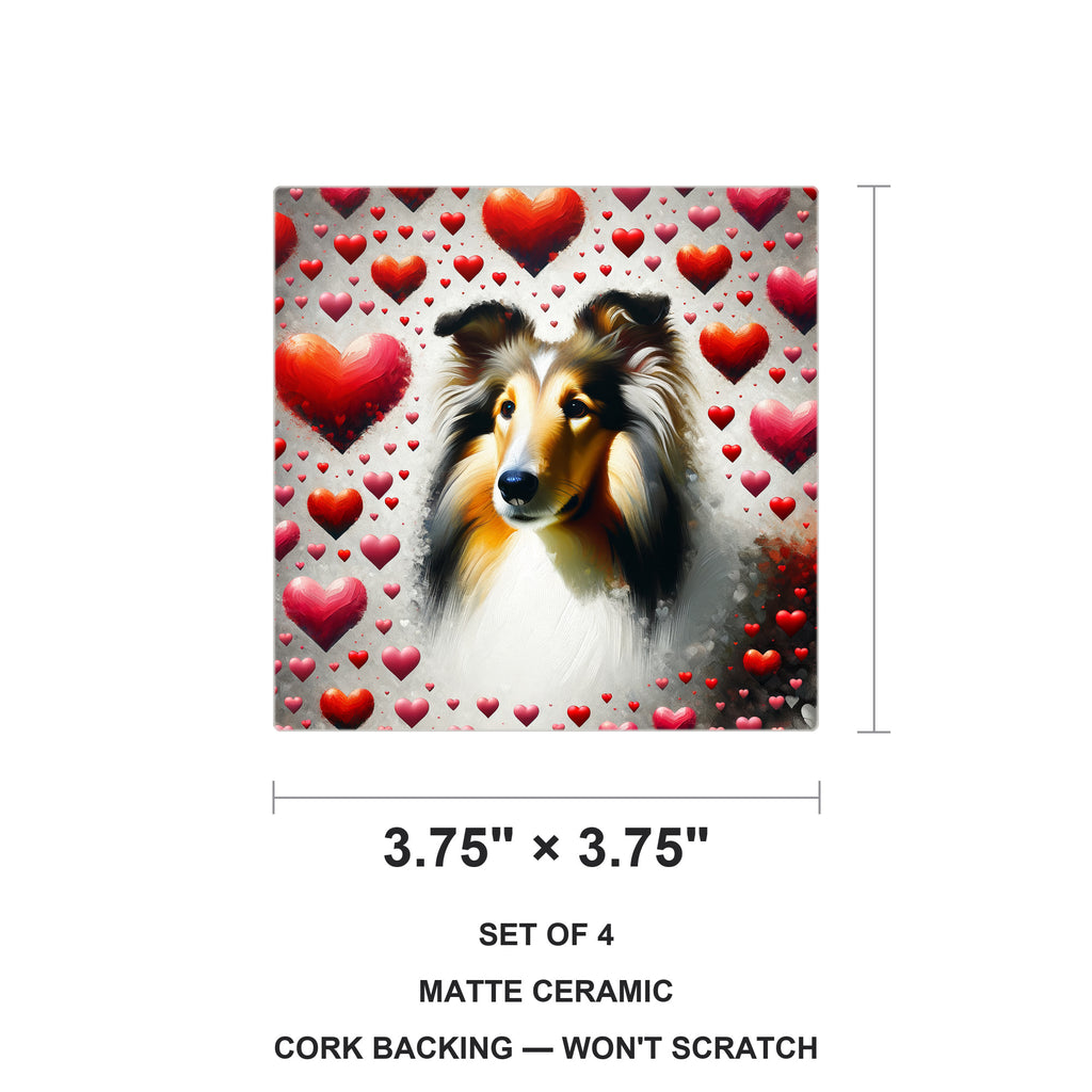 Collie ceramic coasters set of 4, size 3.75 inches