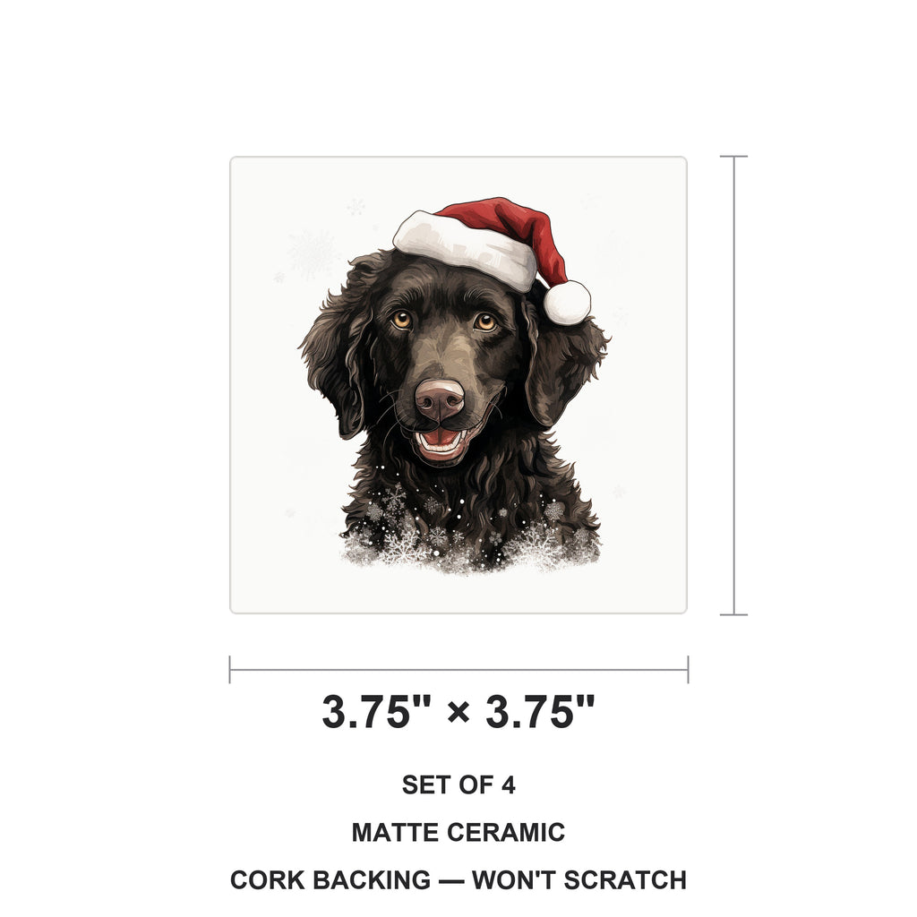 Curly-Coated Retriever Puppy Drawing ceramic coasters set of 4, size 3.75 inches