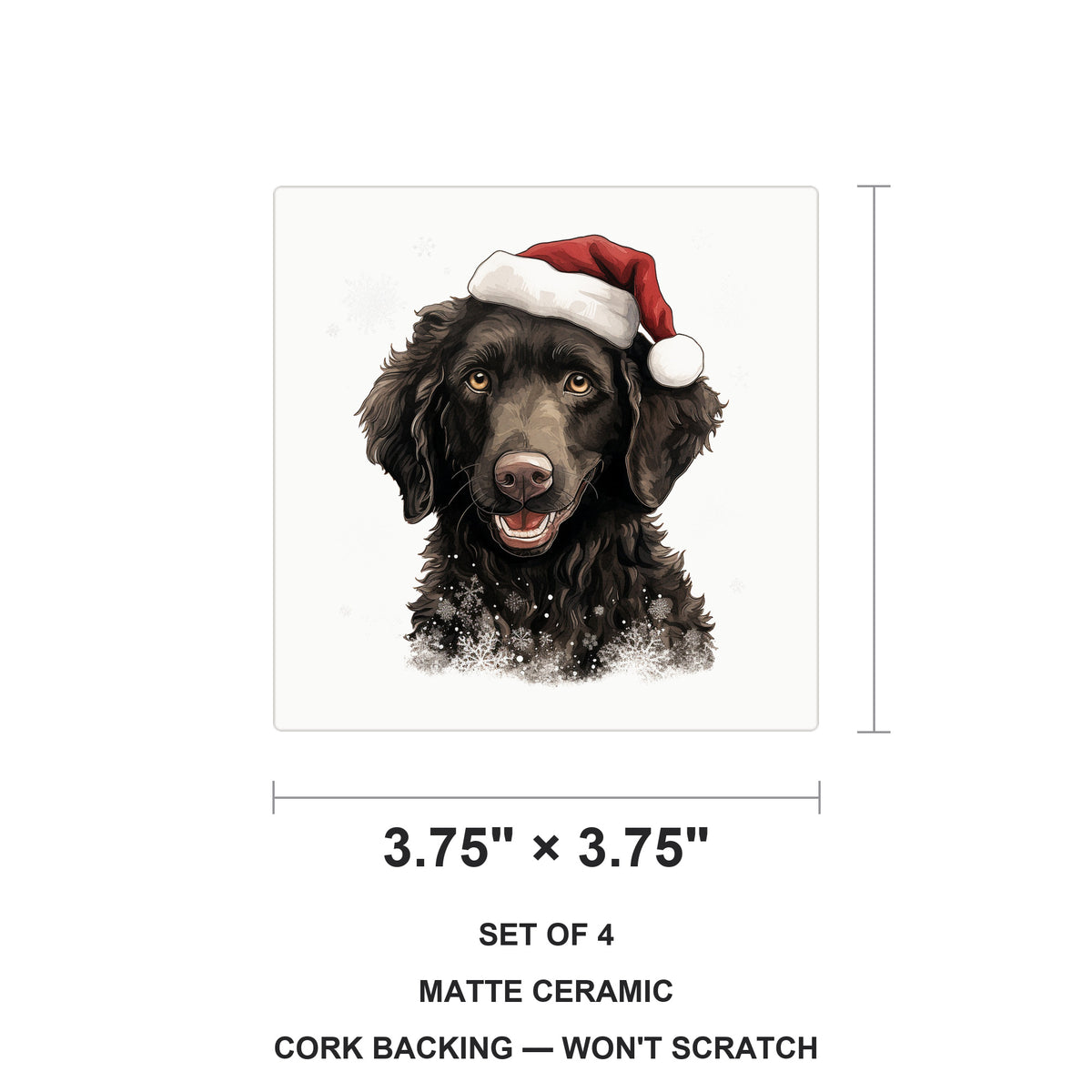 Curly-Coated Retriever Puppy Drawing ceramic coasters set of 4, size 3.75 inches