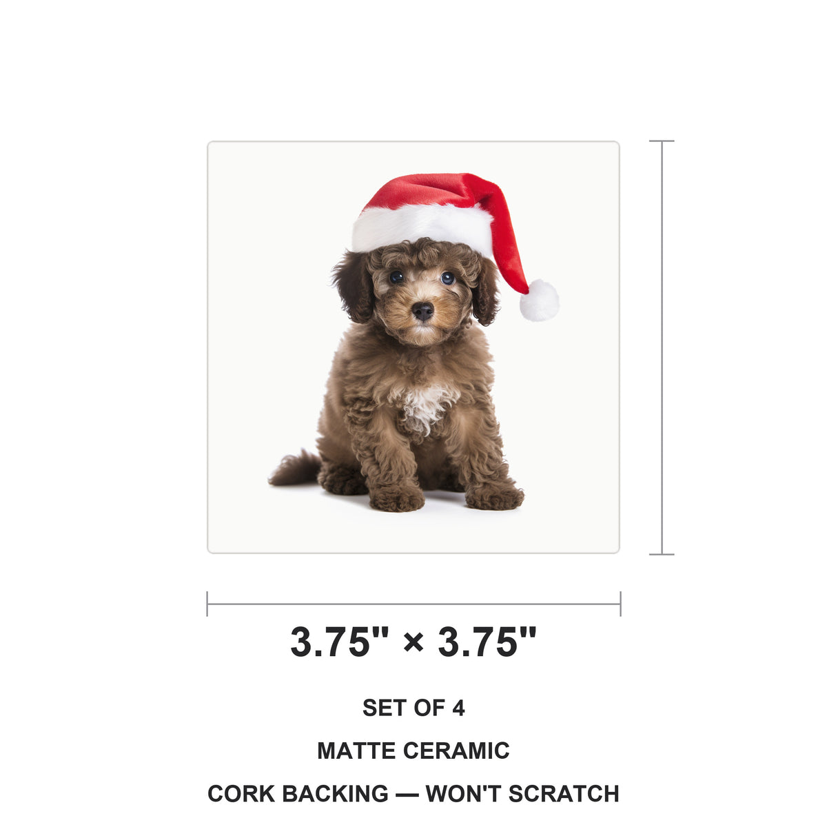 Poodle Puppy ceramic coasters set of 4, size 3.75 inches