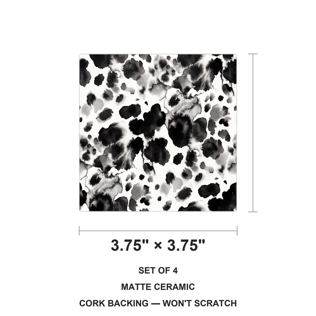 Cow Print ceramic coasters set of 4, size 3.75 inches